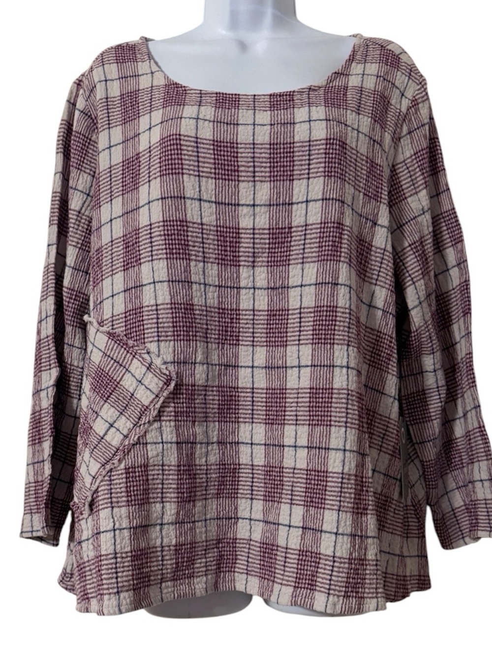 Habitat Womens Cotton Gauze Plaid Boxy Top Front Pocket Blouse L NWT Lagenlook